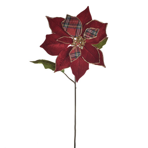Red Poinsettia with Tartan Centre (50cm)