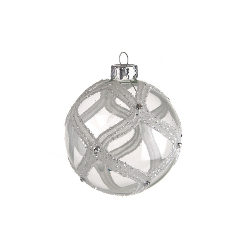 Glass Bauble Clear With Diamond Pattern (8cm)