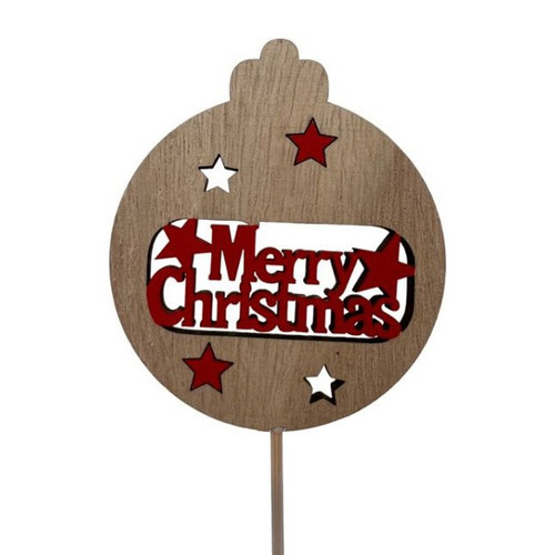 Merry Christmas Wooden Bauble Pick with Stars