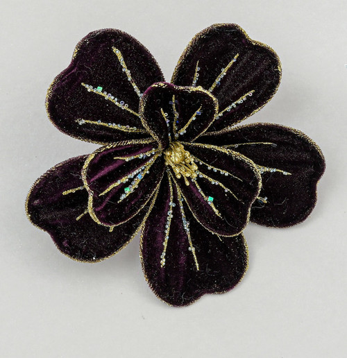 Purple Velvet Festive Magnolia with Clip (18cm)