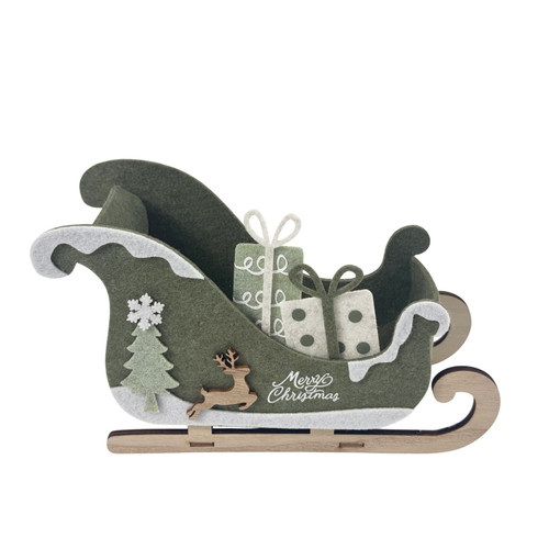 Sage Green Felt Sleigh with Gifts Ornament (22.5cm)