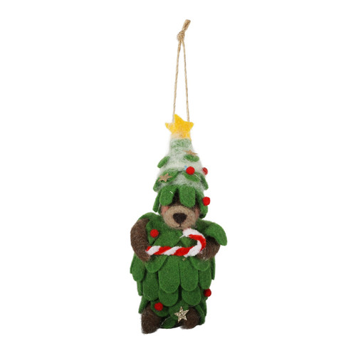 Felt Bear in Xmas Tree Costume Hanging Decoration (14cm)