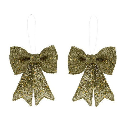 Glitzy Gold Hanging Bow (Pk2)