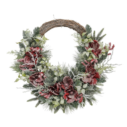 Frost Magnolia Rattan Wreath (76cm)