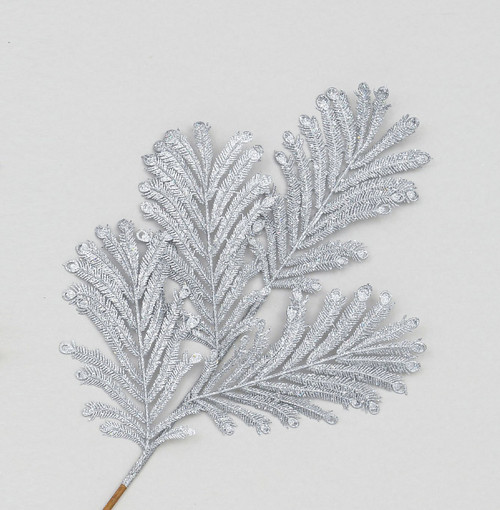 Silver Glitter 4 Branch Spray (74cm)