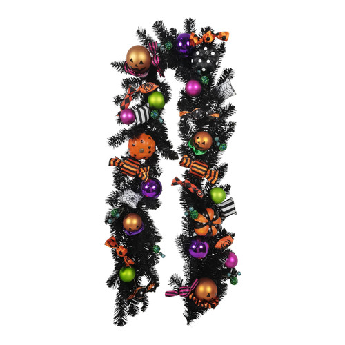 Multicoloured Halloween Pumpkin & Faux Candy Black Foliage Garland (182cm)