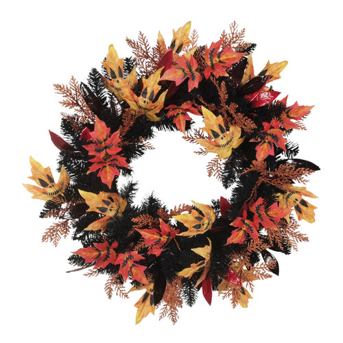 Red & Orange Spooky Faces Autumn Foliage Wreath (60cm Dia)