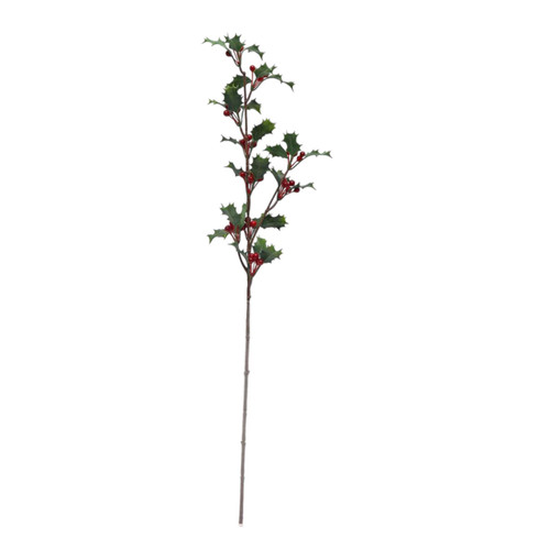 Green Holly Leaves & Berries Stem (68cm)