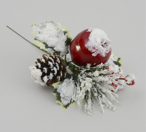 Frosted Snowy Apple & Holly Woodland Pick