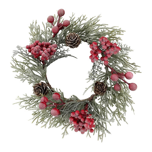 Frosted Winter Wreath with Red Berries (25cm)