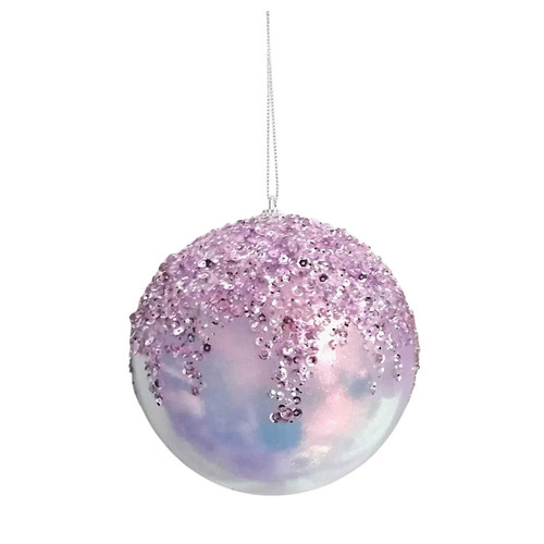Iridescent Pink Hanging Bauble with Sequins & Glitter (12cm)