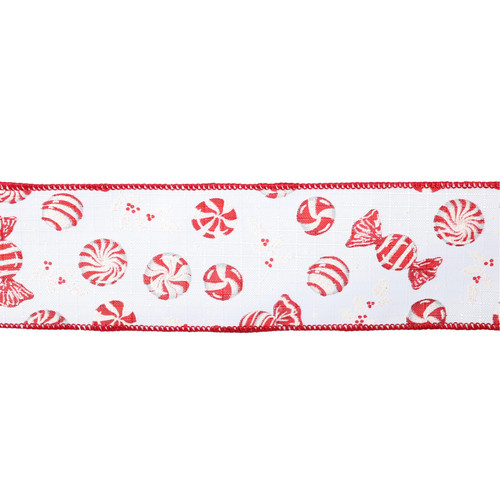 Red & White Candies Double Wired Christmas Ribbon (63mm x 9.1m)