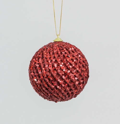 Red Glitter & Sequin Bauble (10cm)