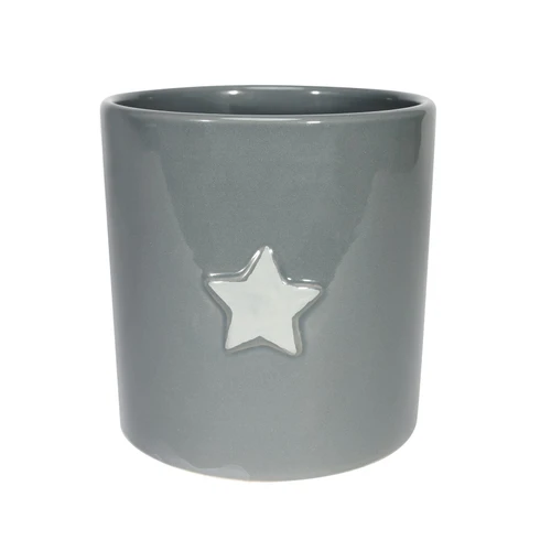 Grey Ceramic Pot with Raised White Star (12cm H)