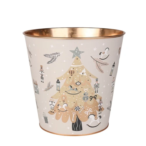 Cream Christmas Tree Metal Planter with Liner (11.5cm H)