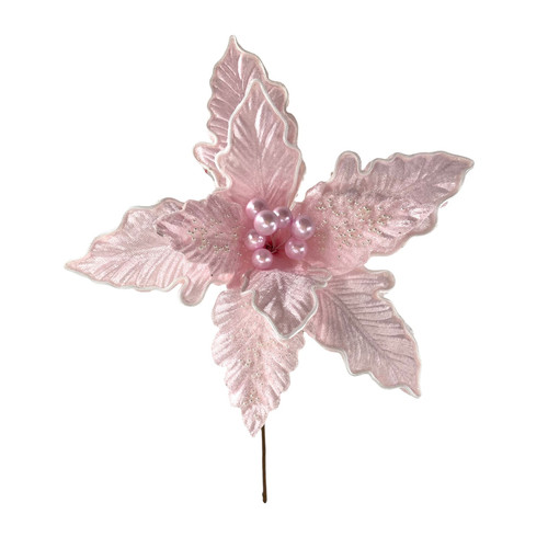 Baby Pink Poinsettia Pick with Pink Beaded Centre (48cm)