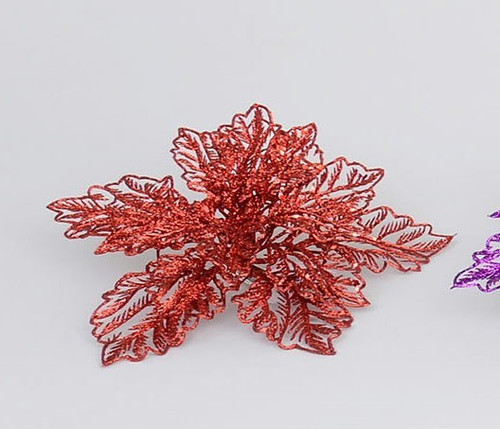 Red Laser Cut Patterned Poinsettia with Clip (23cm)