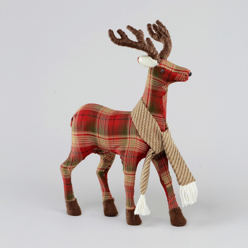 Red Tartan Reindeer Decorative Figure (48cm)