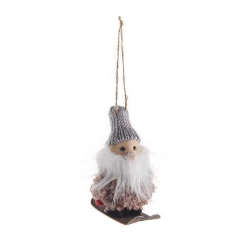 Pink Skiing Santa Hanging Decoration (12cm)