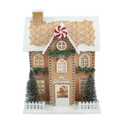 Light Up Gingerbread House with Two Trees (15.5cm)