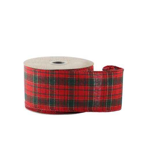 Red & Green Tartan Wired Edge Ribbon (63mm)