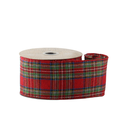 Red Tartan Wire Edge Ribbon (63mm)