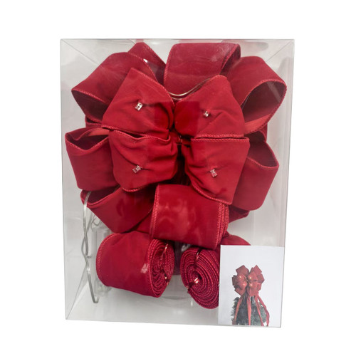 Red Velvet Ribbon Bow Tree Topper with Lights & Tails (213cm L)