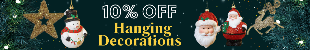 10% off Hanging decorations, Navy background. 