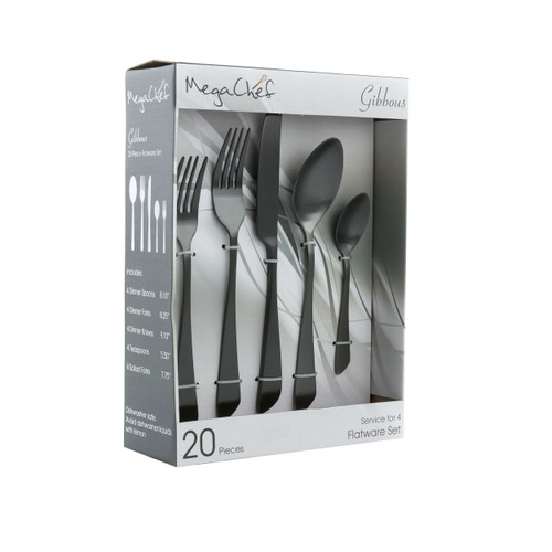 MegaChef Gibbous 20 Piece Flatware Utensil Set, Stainless Steel Silverware Metal Service for 4 in B