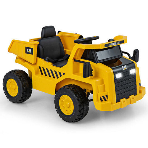 12V Caterpillar Licensed Kids Ride on Dump Truck with Tiltable Bump Bed-Yellow - Color: Yellow