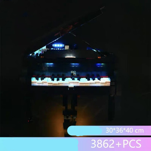 Color: Black piano, style: Light version dust case - Piano Building Blocks Puzzle Large Assembly