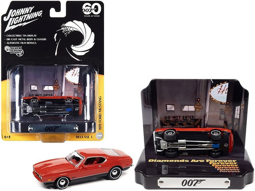 1971 Ford Mustang Mach 1 Red with Collectible Tin Display "007" (James Bond) "Diamonds Are Forever"