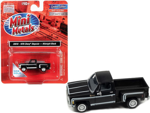 1976 Chevrolet Stepside Pickup Truck Midnight Black with White Stripes 1/87 (HO) Scale Model Car by