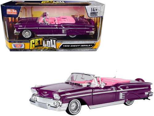 1958 Chevrolet Impala Convertible Lowrider Purple Metallic with Pink Interior "Get Low" Series 1/24