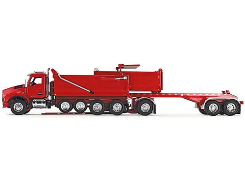 Kenworth T880 Quad-Axle Dump Truck and Rogue Transfer Tandem-Axle Dump Trailer Viper Red 1/64 Dieca