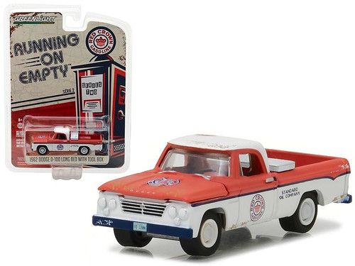 1962 Dodge D-100 Pickup Truck Long Bed with Tool Box Red Crown Gasoline 1/64 Diecast Model Car by G