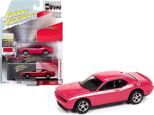 2010 Dodge Challenger R/T Furious Fuchsia Pink with White Stripes and Collector Tin Limited Edition