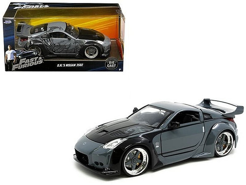 D.K.'s Nissan 350Z Gray and Black with Graphics "Fast & Furious" Movie 1/24 Diecast Model Car by Ja