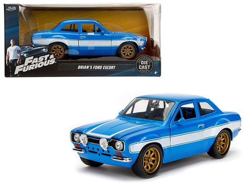 1970 Brian's Ford Escort Blue with White Stripes "Fast & Furious" Movie 1/24 Diecast Model Car by J