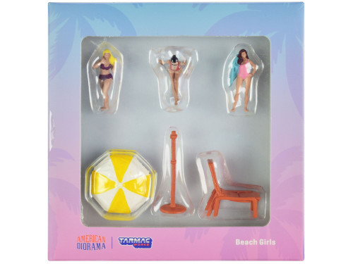 "Beach Girls" 5 piece Diecast Figure Set (3 Female Figures and 2 Beach Accessories) for 1/64 Scale 