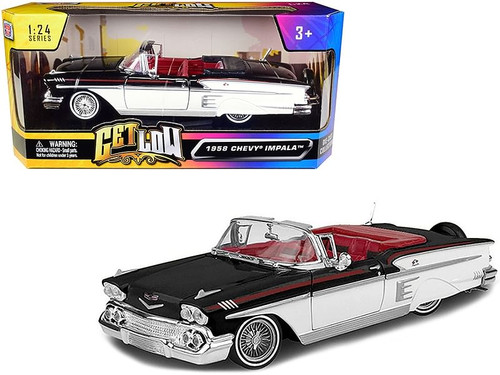 1958 Chevrolet Impala Convertible Lowrider Black and White with Red Interior "Get Low" Series 1/24 