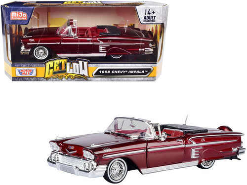 1958 Chevrolet Impala Convertible Lowrider Dark Red Metallic with Red Interior "Get Low" Series 1/2