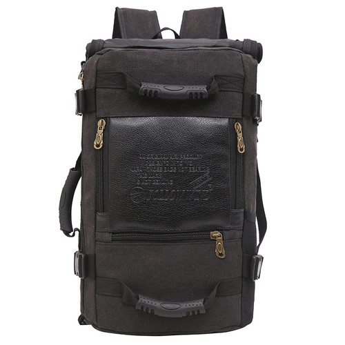 Color: Black - Men Canvas Backpack Huge Travel School Shoulder Computer Backpack Functional Versati