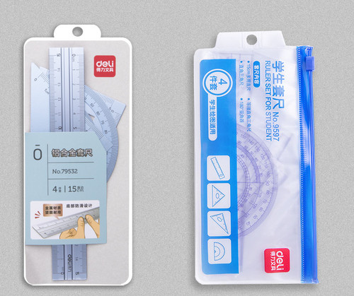 Color: Blue bag to send plastic ruler - Ruler Set With Stationery For Elementary School Students