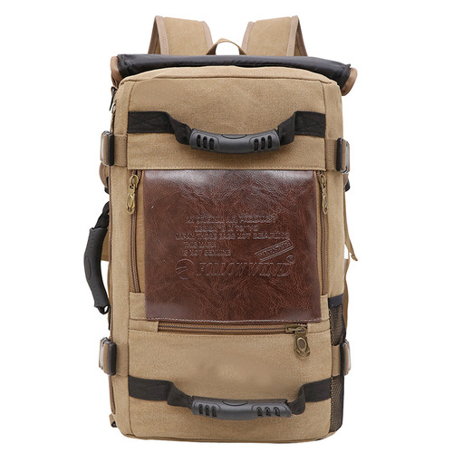 Color: A Khaki - Men Canvas Backpack Huge Travel School Shoulder Computer Backpack Functional Versa