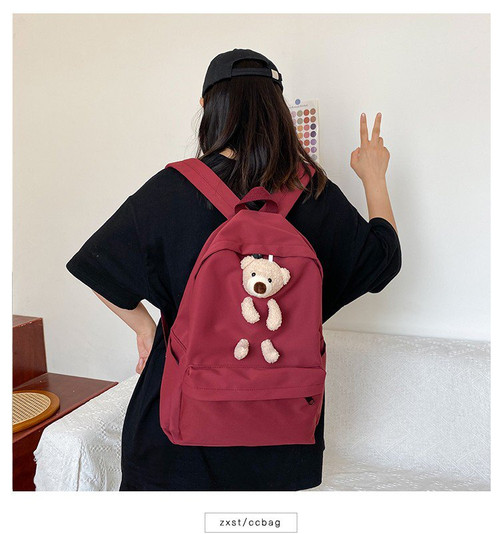 Color: Red trumpet - Japanese Students  Cartoon Bear Schoolbag In Harajuku