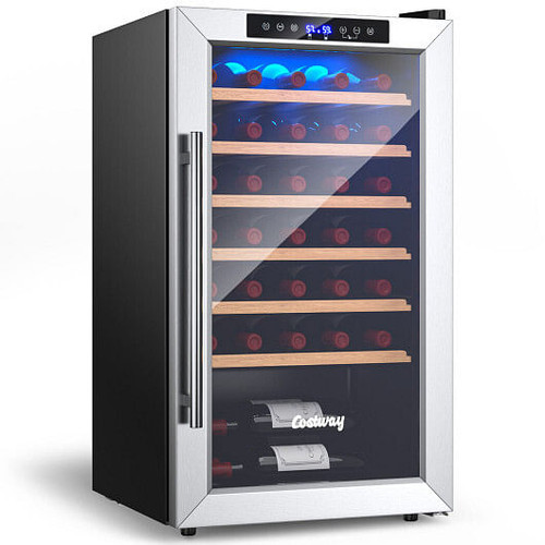 20 Inch Wine Refrigerator for 33 Bottles and Tempered Glass Door-Silver - Color: Silver