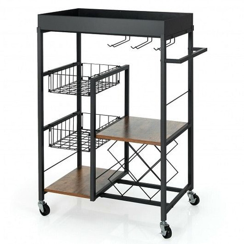 Kitchen Island Cart on Wheels with Removable Top and Wine Rack-Rustic Brown - Color: Rustic Brown