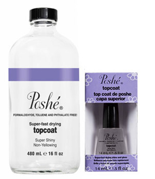 Poshe Super-Fast Drying Top Coat - Refill 16 fl oz with FREE .5 fl oz