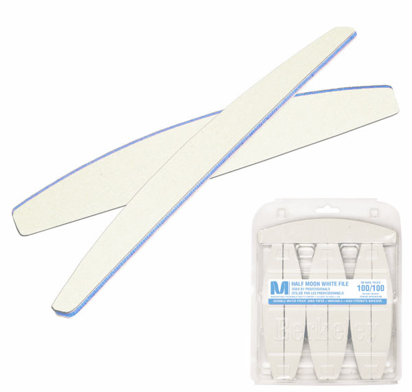 Berkeley Half Moon White Nail File - 50 Files - 100/100 grit
